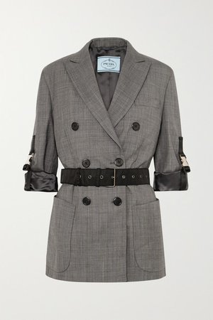 Prada | Belted double-breasted checked wool blazer | NET-A-PORTER.COM