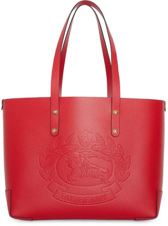 Small Embossed Crest Leather Tote