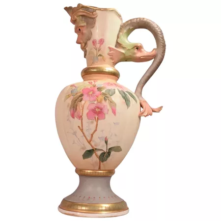 Rare European Porcelain Ewer with a Mythological Dolphin & Bearded Man : Beverly Hills Antiques | Ruby Lane