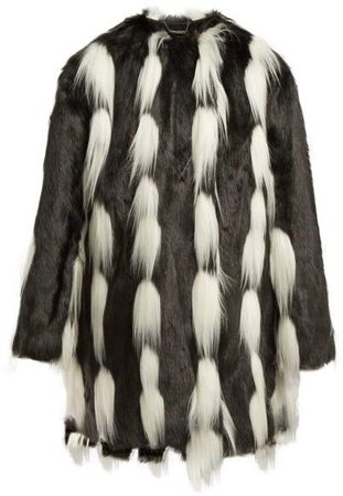 Oversized Faux Fur Coat - Womens - Black White