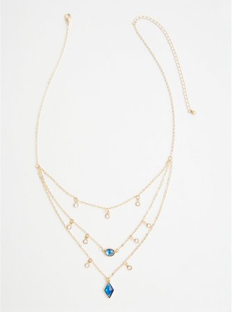 Ocean Blue Stones Layered Necklace Gold Tone