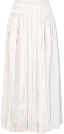 Pleated Satin And Cotton-poplin Midi Skirt - White