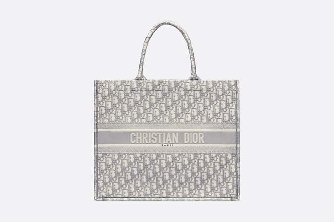 Large Dior Book Tote Gray Dior Oblique Embroidery (42 x 35 x 18.5 cm) | DIOR