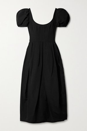 Salvina Pleated Cotton-blend Poplin Midi Dress - Black