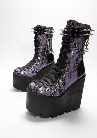 Widow Lace Traitor Platform Boots Gothic - Black Purple | Dolls Kill