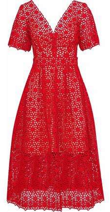 Bow-embellished Broderie Anglaise Cotton Midi Dress