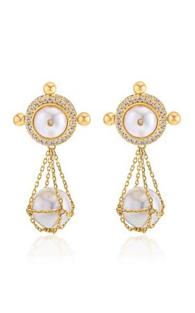 Tawwash Token 18k Gold Diamond & Pearl Earrings By Mks Jewellery | Moda Operandi