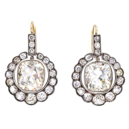 Victorian, 23.17 Carat Old Cushion Shape Diamond Earrings For Sale at 1stDibs