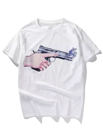 Mains Tenant Le Pistolet T-shirt Imprimé Blanc: T-Shirts & Débarteurs XL | ZAFUL