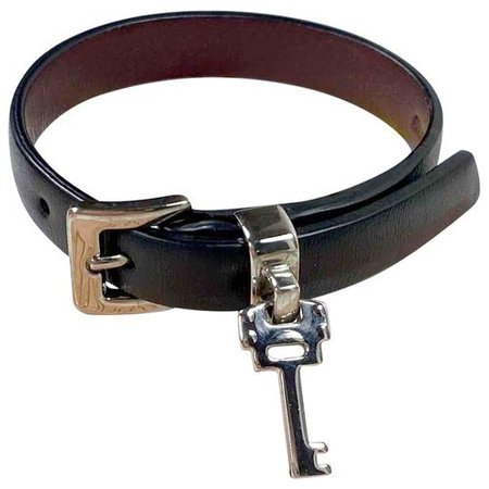 miu miu black leather key bracelet