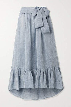 Net Sustain Nicole Ruffled Linen-blend Gauze Maxi Skirt - Light blue