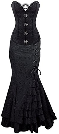 Amazon.com: Mermaid Black Steampunk Lace Corset Long Floral Mermaid Dress : Clothing, Shoes & Jewelry