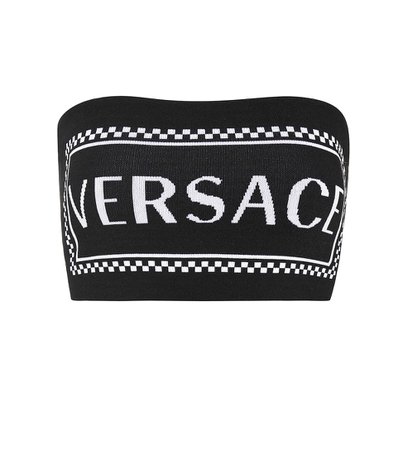 Versace - Logo intarsia knit bandeau crop top | Mytheresa