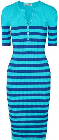 Sunday Striped Ribbed Stretch-knit Midi Dress - Blue