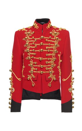 Dolce & Gabbana Red Menswear Inspired Embellished Military Jacket