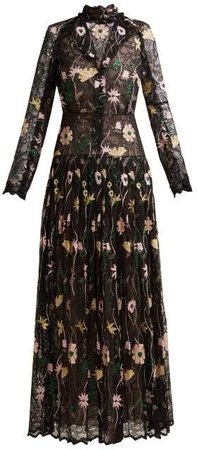 Floral Embroidered Chantilly Lace Gown - Womens - Black Multi
