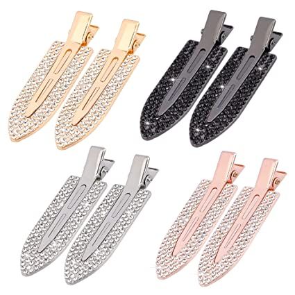 Magicsky 8PCS No Crease Hair Clips, Rhinestone No Bend Flat Styling Clip, Bling Diamond Metal Curl Pins Bang Creaseless Duckbill,Barrettes for Makeup, Hairstyle Tool for Women Girls,Silver Gold Black : Beauty & Personal Care