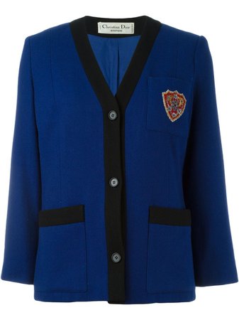 Blue Christian Dior Pre-Owned Badge Patch Jacket | Farfetch.com