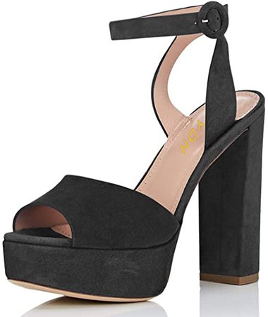 Amazon.com | YDN Women Peep Toe Platform Sandals High Chunky Heel Ankle Strap Slingback Buckled Cocktail Party Dress Shoes Black 4 | Heeled Sandals