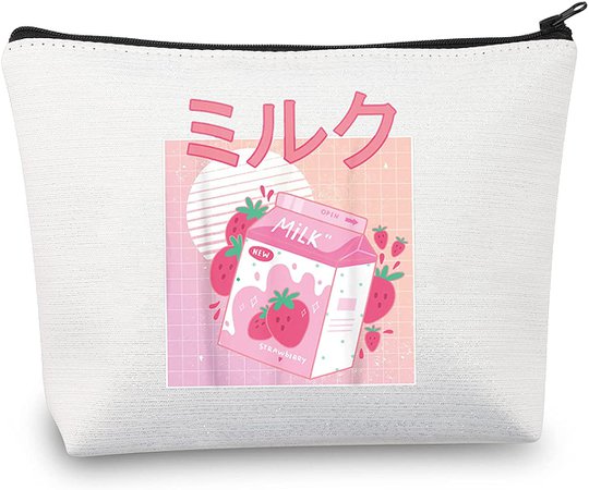 Amazon.com: LEVLO Retro 90s Japanese Anime Cosmetic Bag Anime Kawaii Lover Gift Kawaii Strawberry Milk Shake Makeup Zipper Pouch Bag For Women Girls Tees (Strawberry Milk Bag) : Beauty & Personal Care