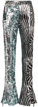 Halpern zebra and sequin embellished flared trousers