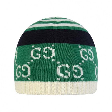 GUCCI Green GG Cotton Knit Baby Hat - Boy