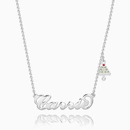Christmas Tree Name Necklace Silver - New