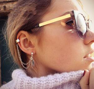 Silver Dangle Ear Cuff Clip Stud Wrap Earring with Chain – Fashion Hut Jewelry