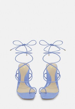 Blue Strappy Toe Post Mid Heel Sandals | Missguided