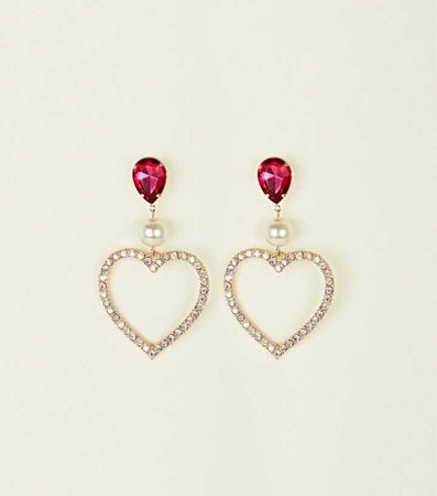 Pink Stone Top Diamanté Heart Earrings | New Look