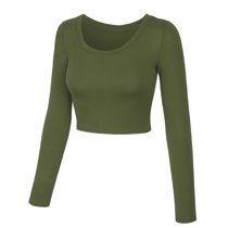KOGMO - KOGMO Womens Long Sleeve Crop Top Solid Round Neck T Shirt - Walmart.com