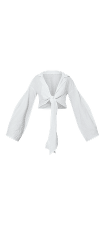 PLT - White Textured Oversized Tie Front Shirt
