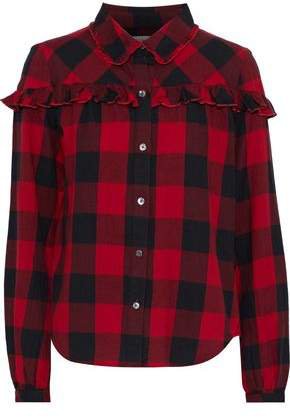 Ruffle-trimmed Gingham Cotton-flannel Shirt