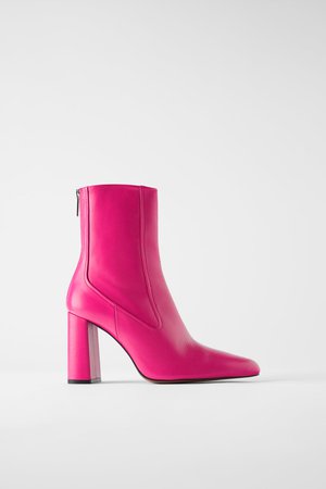 LEATHER HEELED ANKLE BOOTS WITH NARROW SHAFT | ZARA United States pink