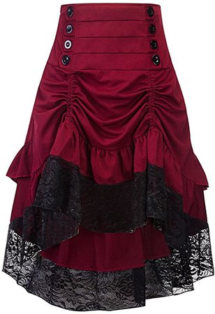 Sorrica Women's Steampunk Retro Gothic Vintage Ruffle High Low Gypsy Hippie Lace Party Skirt at Amazon Women’s Clothing store
