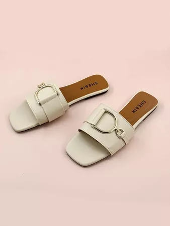 Metal Decor Open Toe Slide Sandals | SHEIN