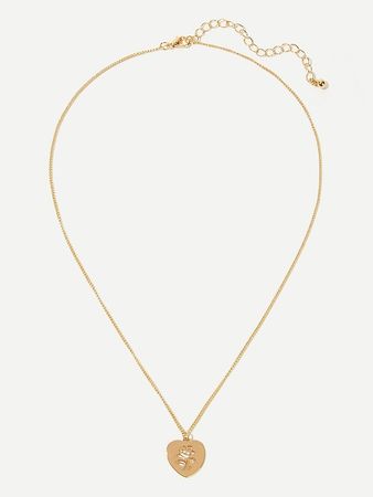 Rose Engraved Heart Pendant Necklace | SHEIN
