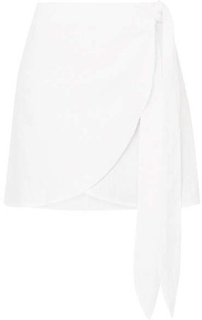 Sax Linen Wrap Mini Skirt - White