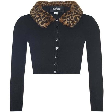 Collectif Mainline Pietra Leopard Faux Fur Collar Cardigan (£51) ❤ liked on Polyvore featuring tops, … (With images) | Leopard print cardigan, Leopard print top, Leopard cardigan