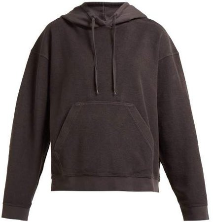 Loop Back Cotton Hooded Sweatshirt - Womens - Dark Grey