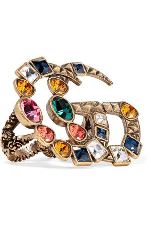 Gucci | Gold-tone crystal two-finger ring | NET-A-PORTER.COM