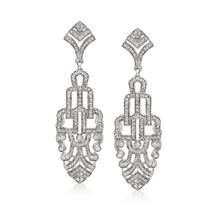 Diamond Art Deco-Style Drop Earrings in Sterling Silver