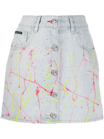 Shop Philipp Plein hot n' cold denim skirt with Express Delivery - FARFETCH