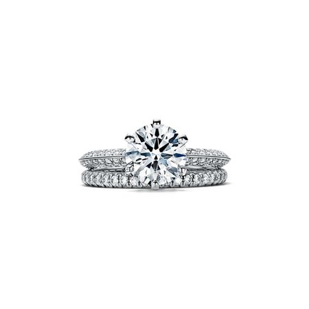 Pave Tiffany® Setting Engagement Ring with a Pavé Diamond Band in Platinum