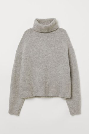 Knitted polo-neck jumper sweater turtle neck grey knit vest