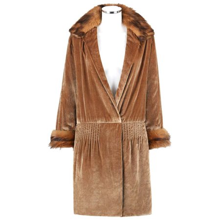 JEAN PATOU Couture c.1920s Bronze Fur Trim Velvet Drop Waist Evening Jacket Coat For Sale at 1stdibs