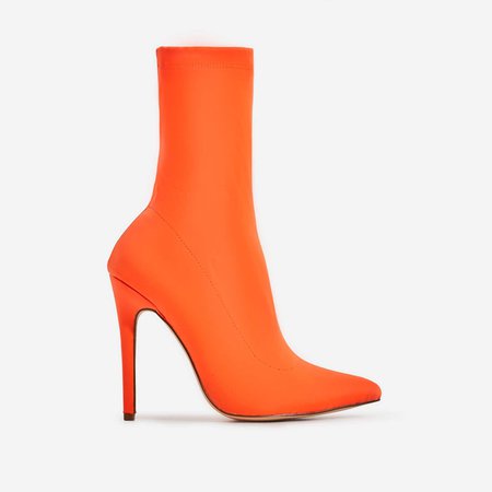 Fiona Pointed Toe Ankle Sock Boot In Neon Orange Lycra | EGO