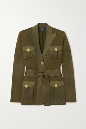 Army green Belted knitted jacket | Balmain | NET-A-PORTER