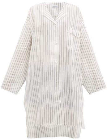 Sheer Striped Cotton Shirtdress - Womens - White Stripe