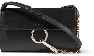 Faye Mini Leather And Suede Shoulder Bag - Black